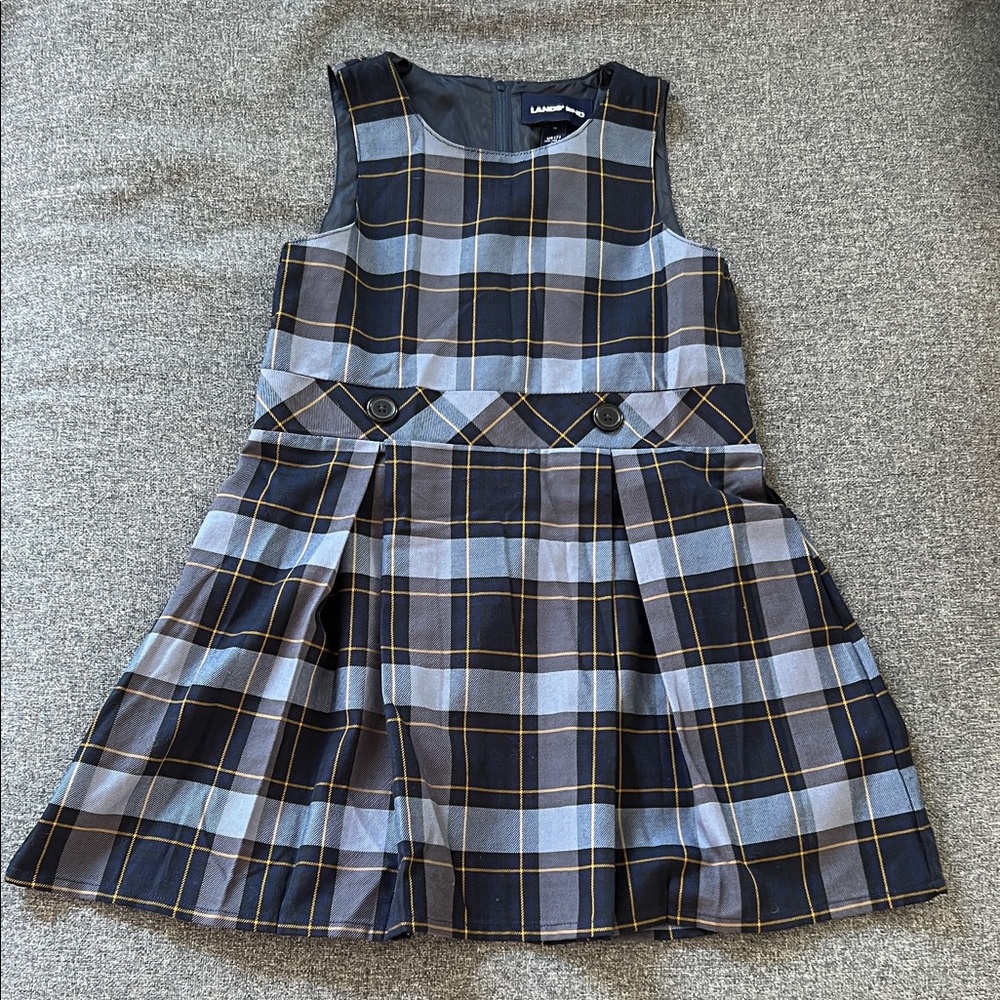 Lands' End Navy, blue & gold Plaid School Jumper